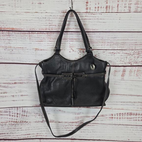 The Sak Black Leather Purse Tote Dual Handle Crossbody Timeless Classic Bag - Picture 2 of 16